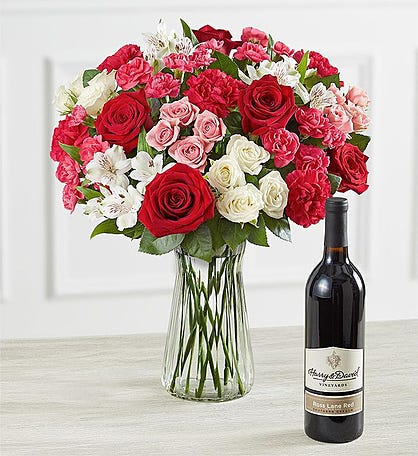 Blossoms & Wine™ - Precious Love Bouquet and Wine